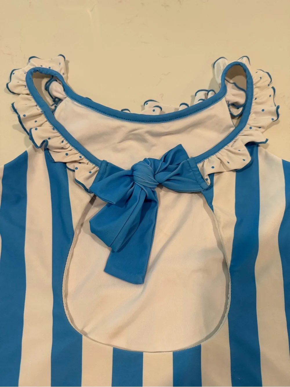 SweetHoney Blue & White Striped Ruffle One-Piece Swimsuit